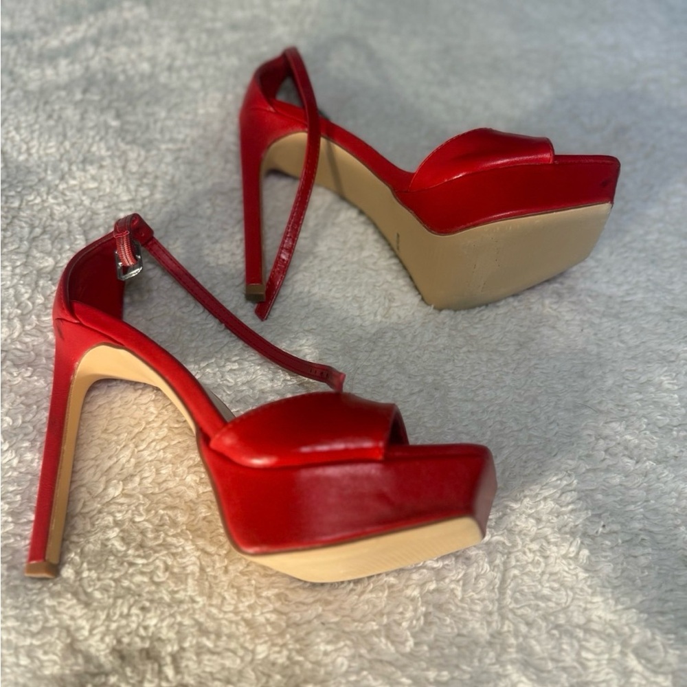 Red Platform Square Toe Platform High Heel Stilet… - image 2